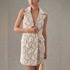 Anthropologie Hutch Sleeveless Double-Breasted White Lace Blazer Dress L NEW